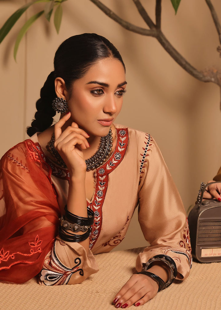  Discover Maya by Mona Imran, featuring intricate Kashmiri handwork on the neckline, daman, sleeves, and back for an elegant look.